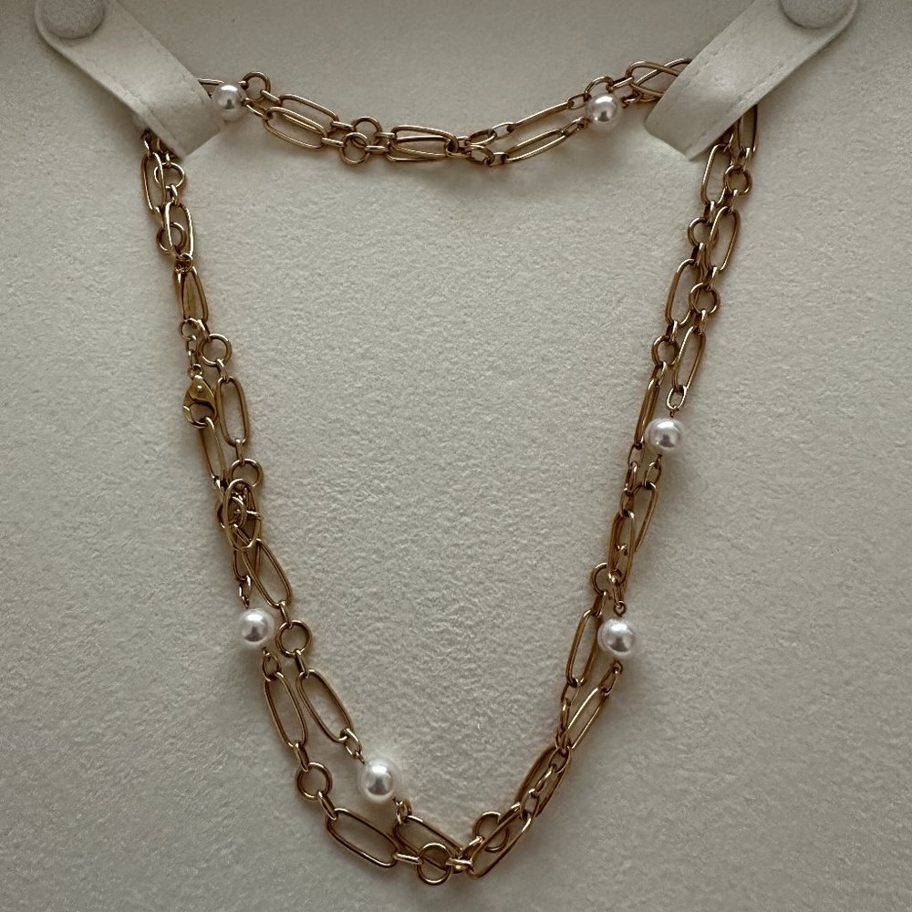 MIKIMOTO 18K Gold Pearl Paperclip Chain Necklace